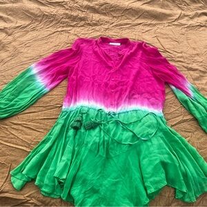 Karina Grimaldi Pink and Green Ling Sleeve Mini Dress